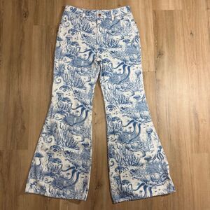 Wrangler Wanderer 622 High Rise Flare Jeans Nautical Print Denim Sz 30 Coastal